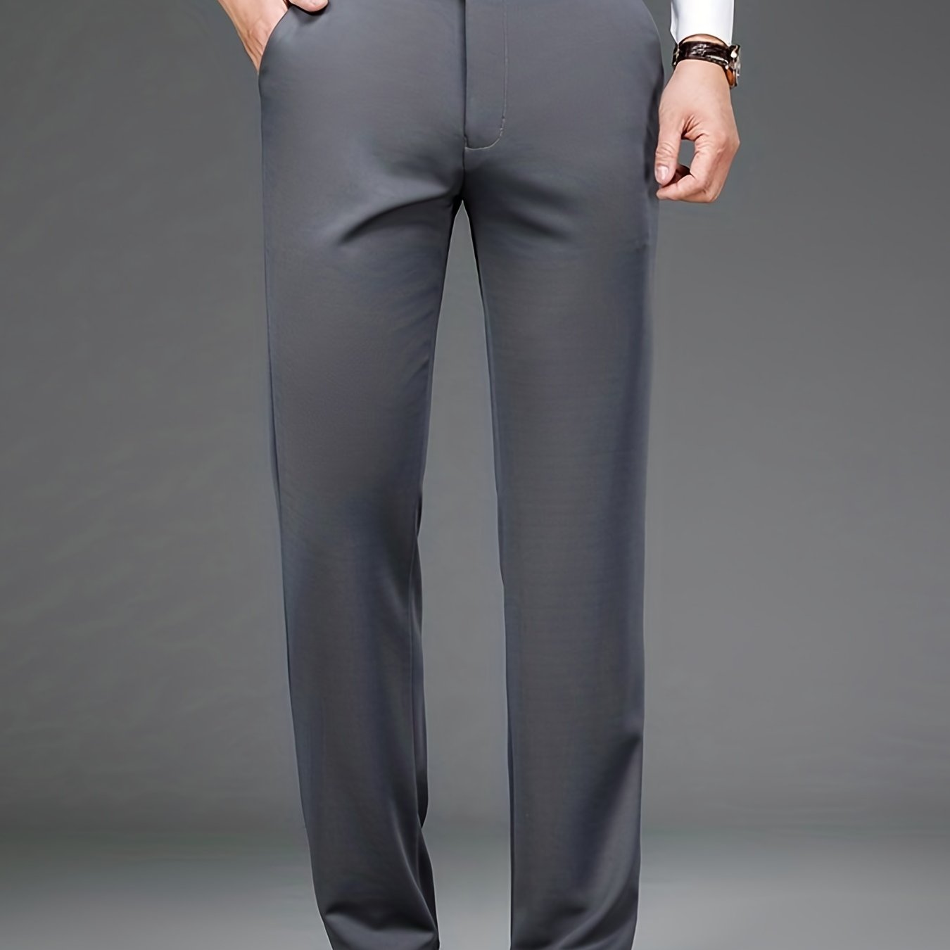 Pantalon habillé classique, couleur unie, légèrement extensible, pour homme