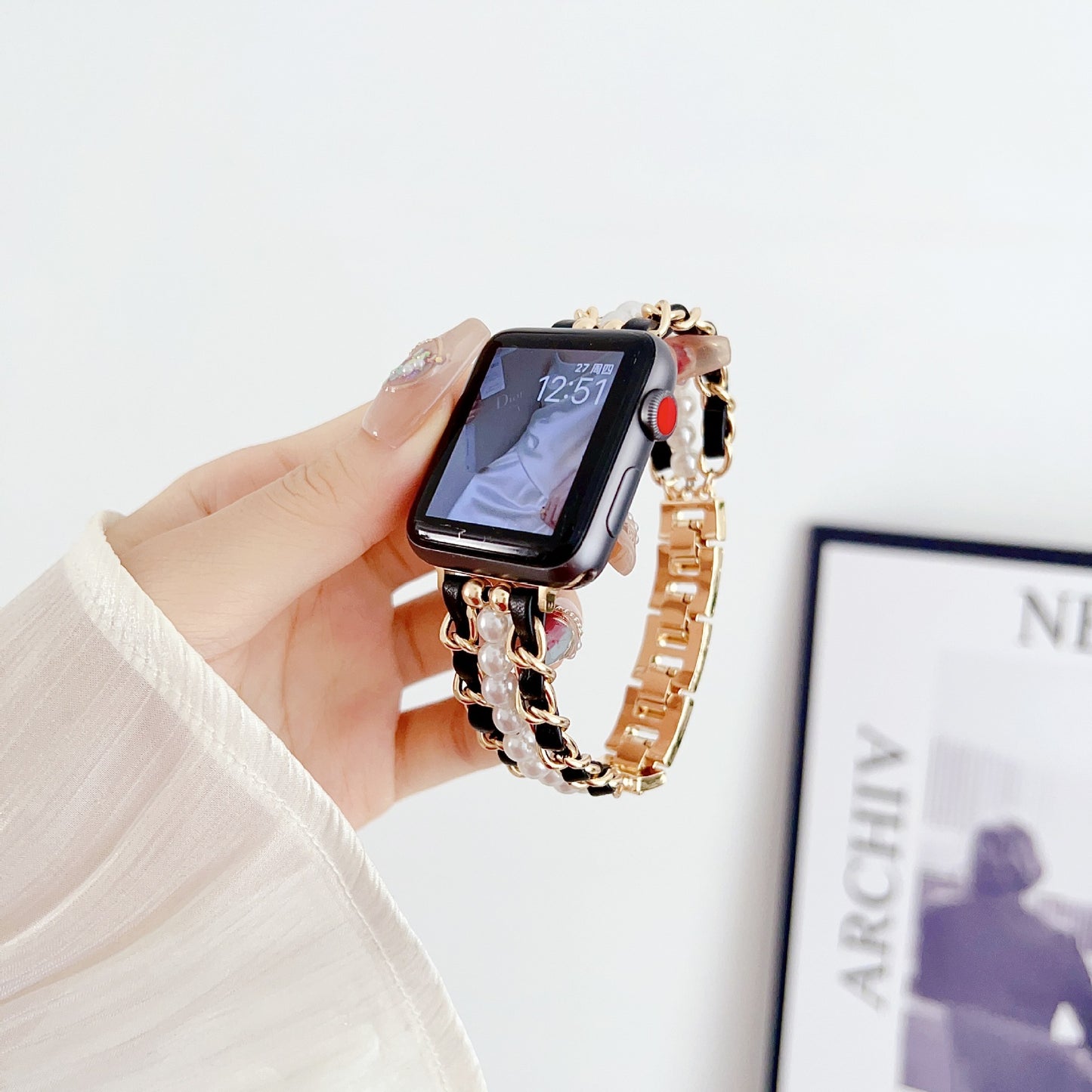 Bracelet de montre en cuir avec perles métalliques - Topdecheztop.fr