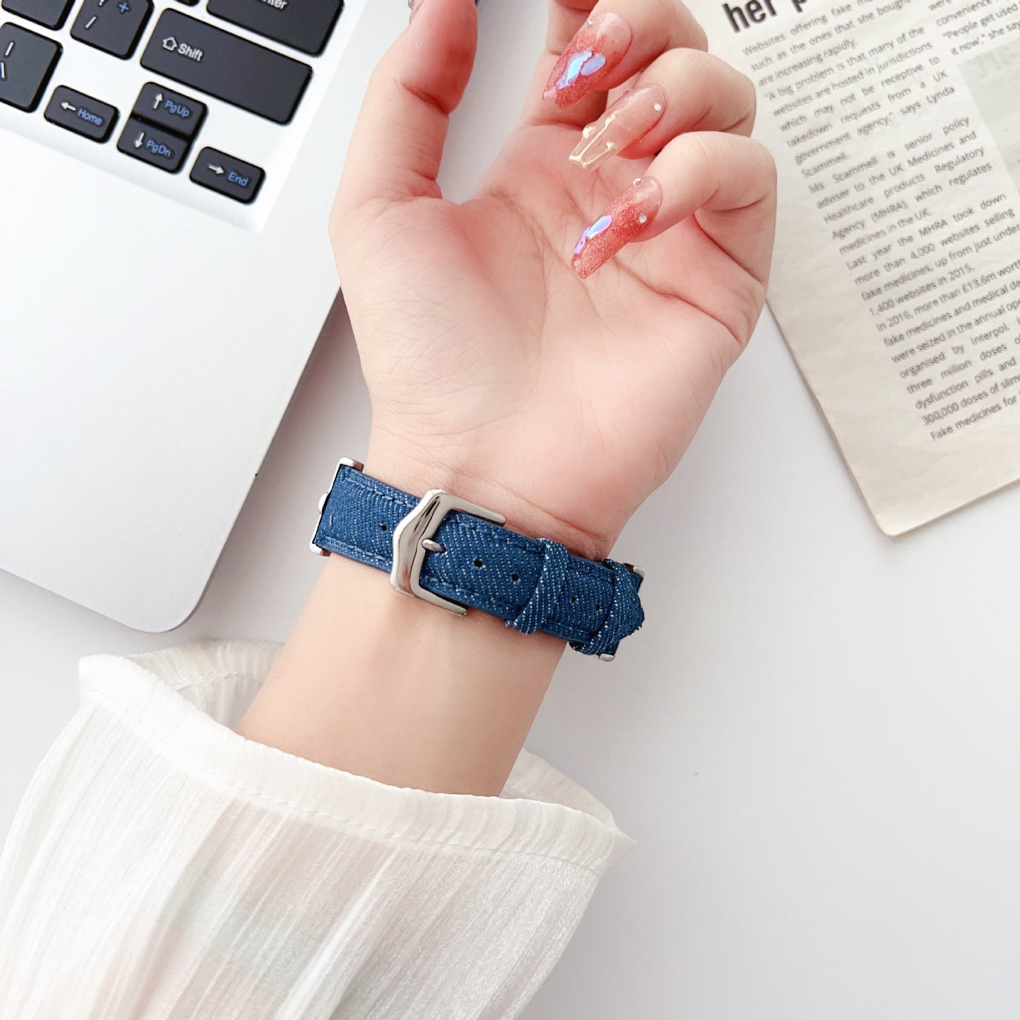Nouveau bracelet fin en denim en métal