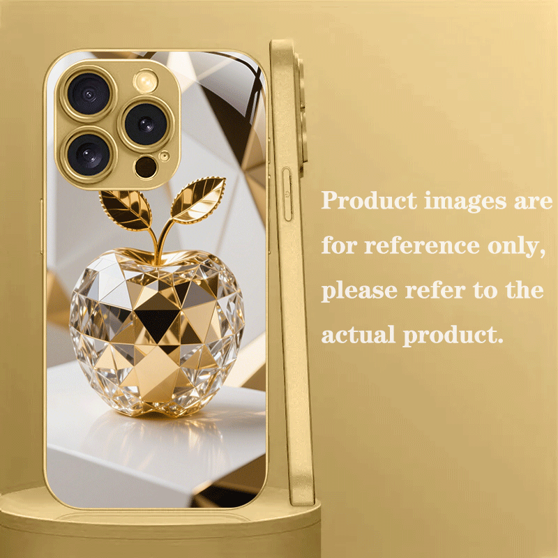 Coque en verre trempé en métal doré à motif pomme dorée, IPHONE - Topdecheztop.fr