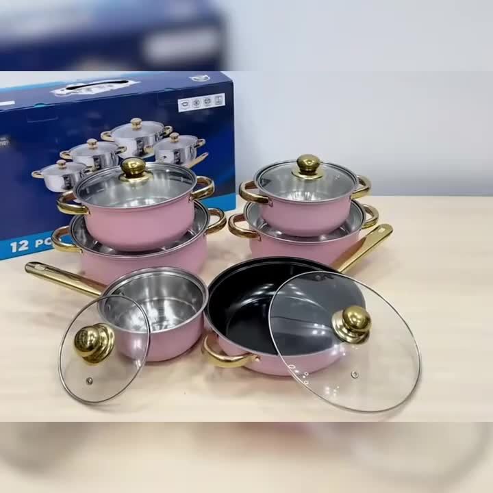 Batterie de cuisine tout-en-un en acier inoxydable 12 pièces