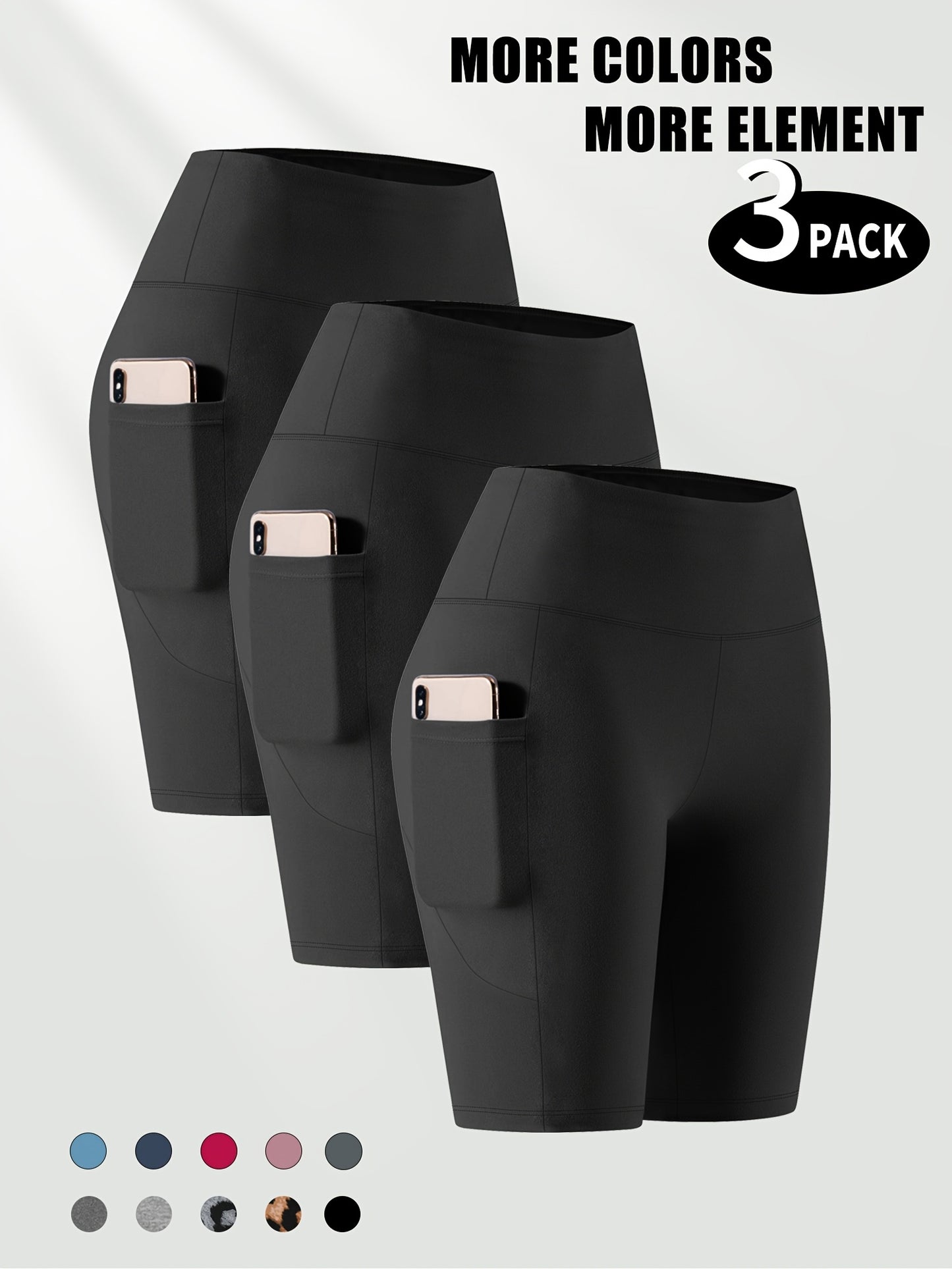 Lot de 3 bermudas taille haute avec poches en forme de lune, grande taille - Topdecheztop.fr