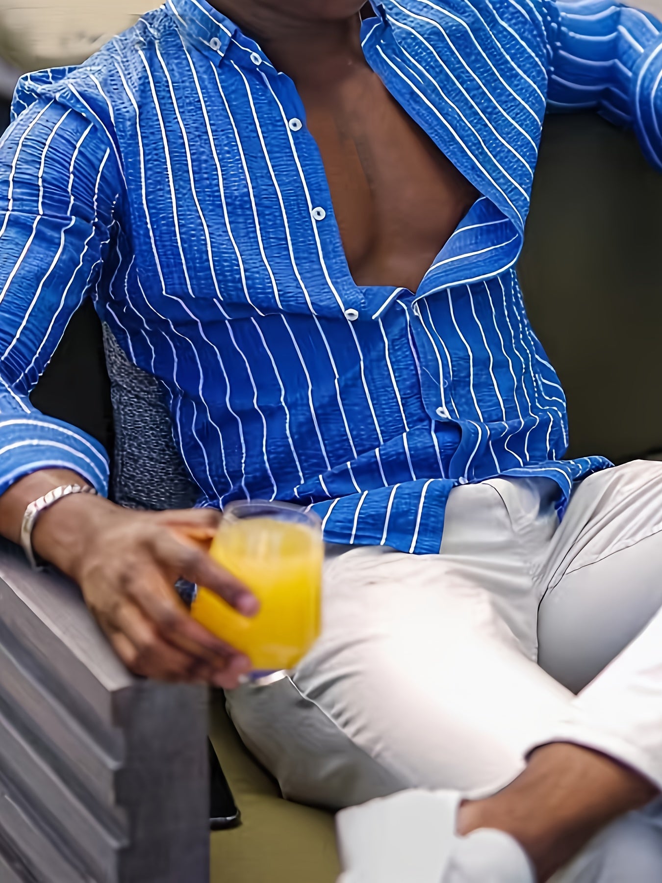 Chemise boutonnée à manches longues et rayures décontractée pour homme