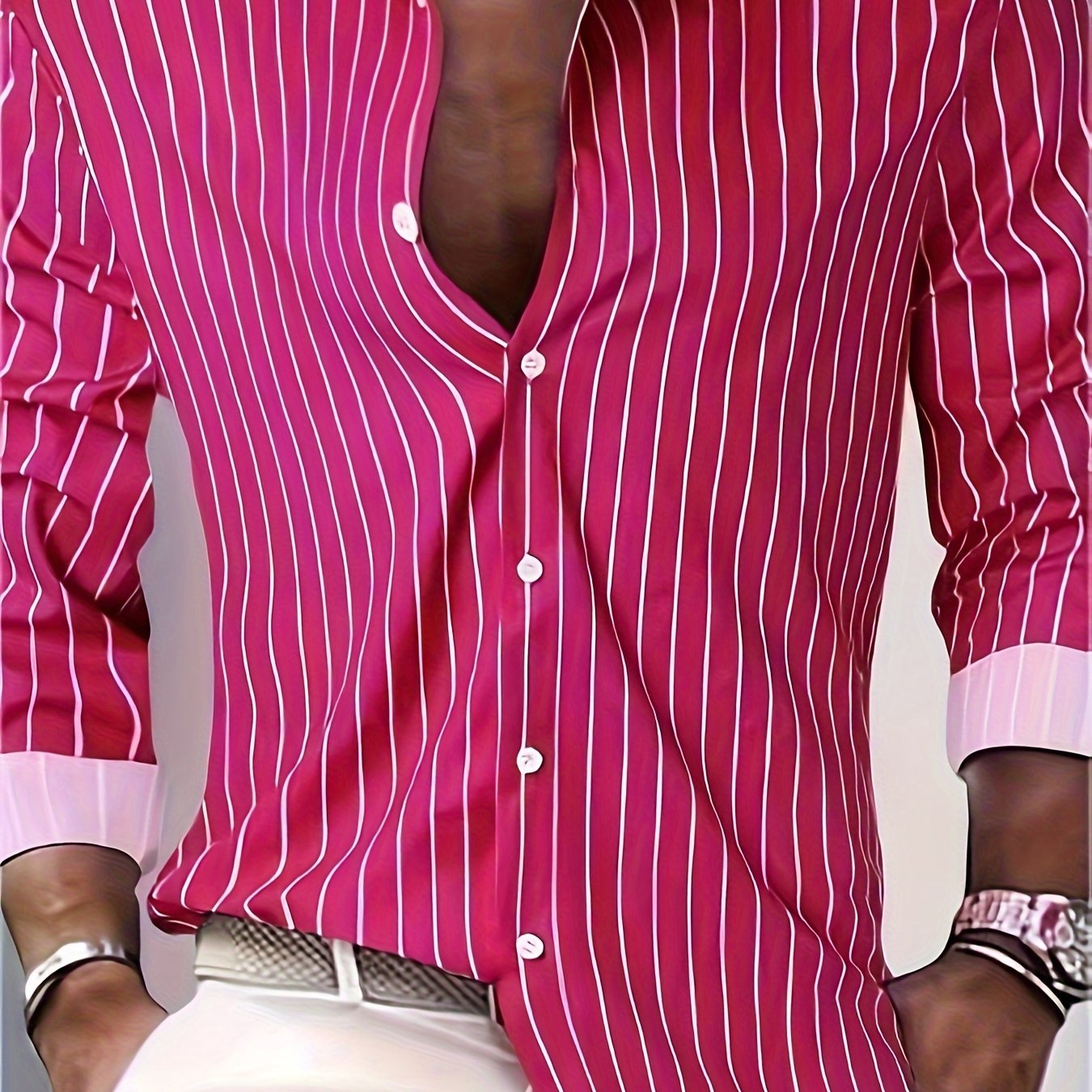 Chemise boutonnée à manches longues et rayures décontractée pour homme