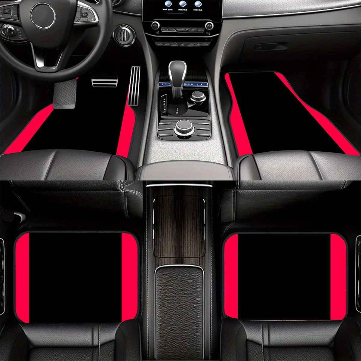 4pcs Non-Slip Car Floor Mats with Colorful Striped Design - Durable Polyester, Fit for Sedans & SUVs, Protects Interior, Stylish Black & Orange Pattern, Easy to Clean, Car Floor Protection | Stylish Floor Mat | Nonslip Backin