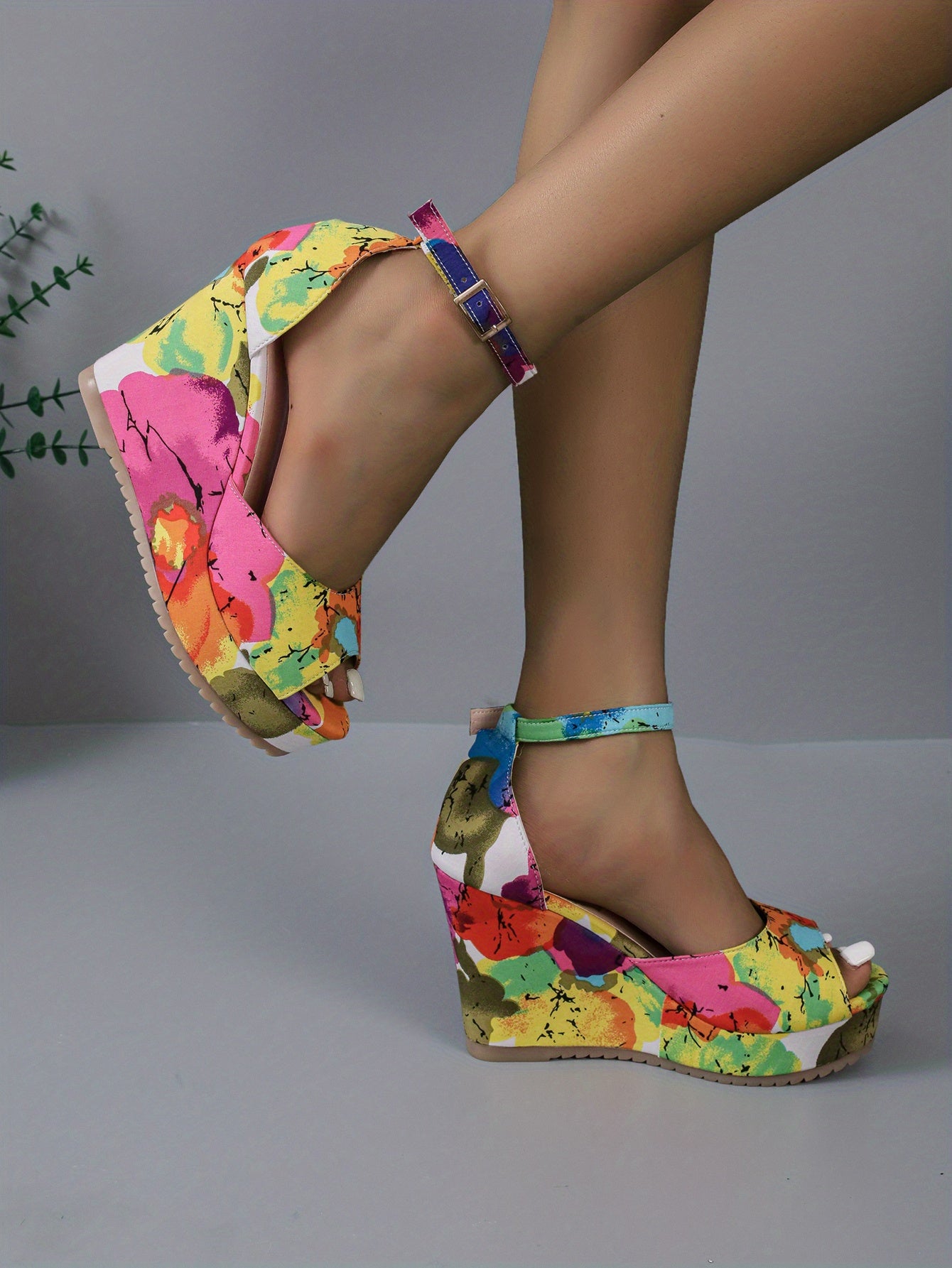 Sandales compensées , imprimé floral pour femmes - Topdecheztop.fr