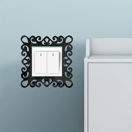 Lot de 4 autocollants décoratifs en acrylique dentelle à goutte d'eau avec cadre floral pour interrupteur, autocollants miroir décoratifs, autocollants dentelle pour interrupteur, autocollants muraux décoratifs miroir pour interrupteur, adaptés pour la décoration d'interrupteurs de salon et de