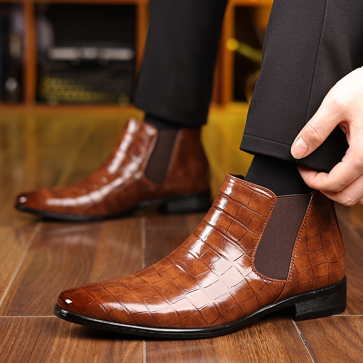 Bottines Chelsea à carreaux pour homme, grandes tailles, résistantes à l'usure