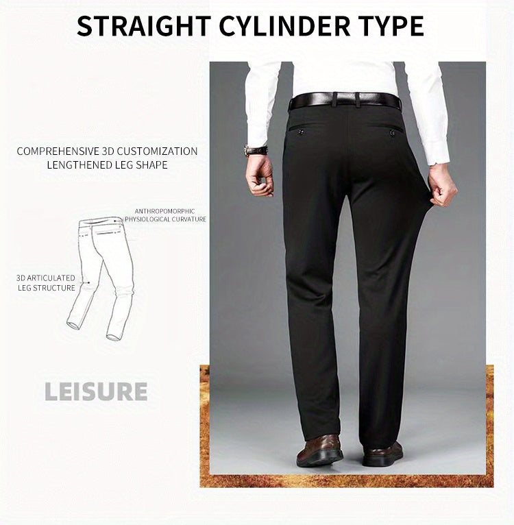 Pantalon habillé classique, couleur unie, légèrement extensible, pour homme