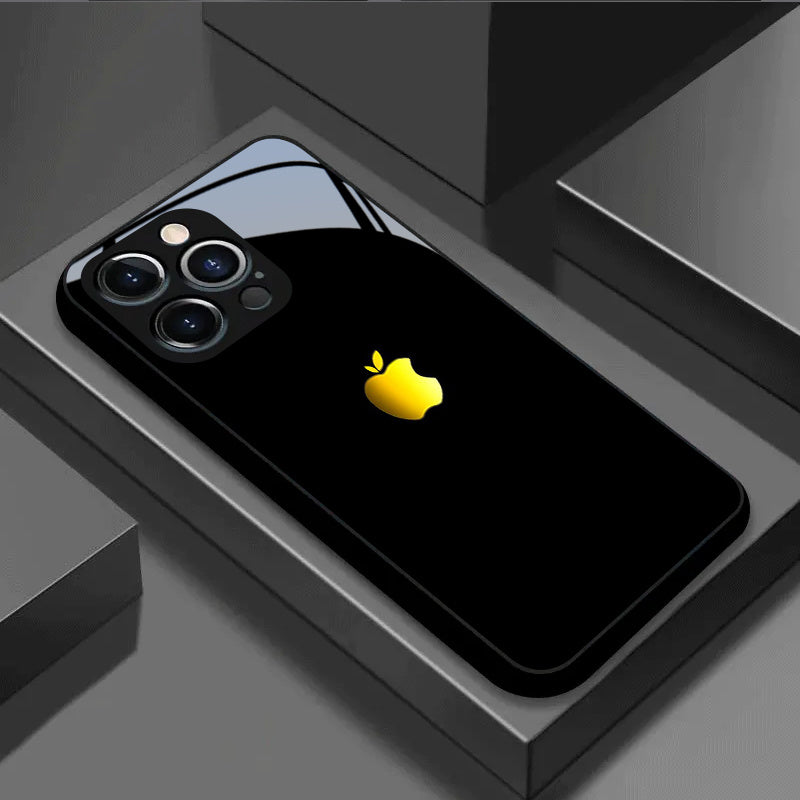 Coque en verre trempé avec logo Apple doré