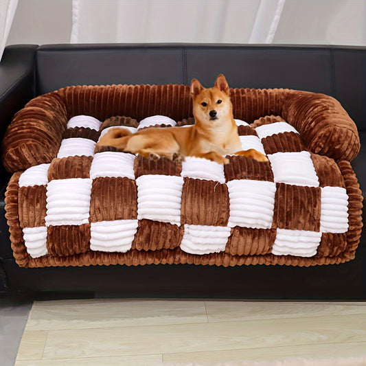 Canapé-lit pour chien à carreaux moelleux, mobilier pour animaux
