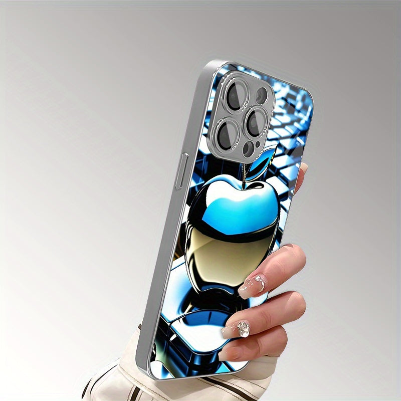 Coque de téléphone en TPU électroplaqué, motif Apple métallisé dégradé bleu