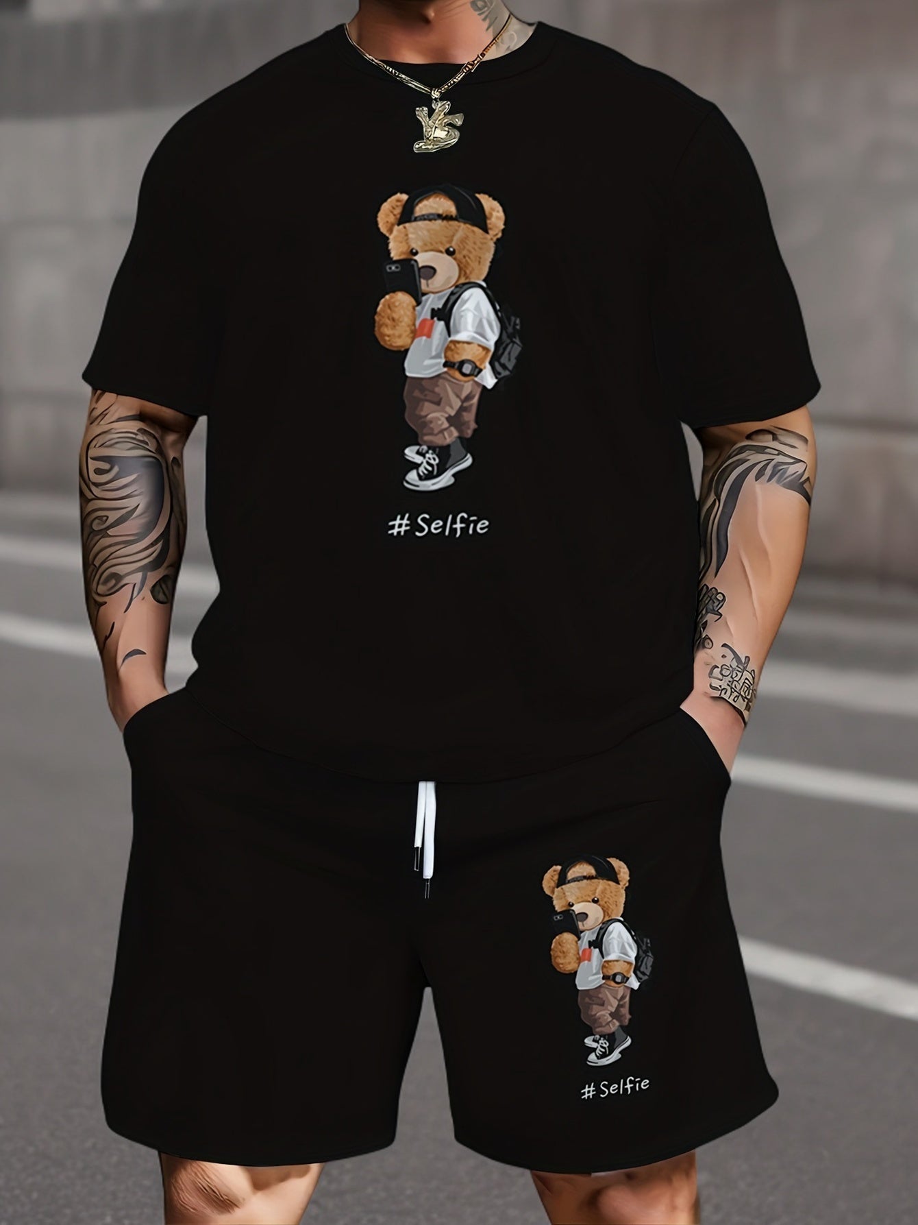Ensemble t-shirt et short décontractés grande taille pour homme