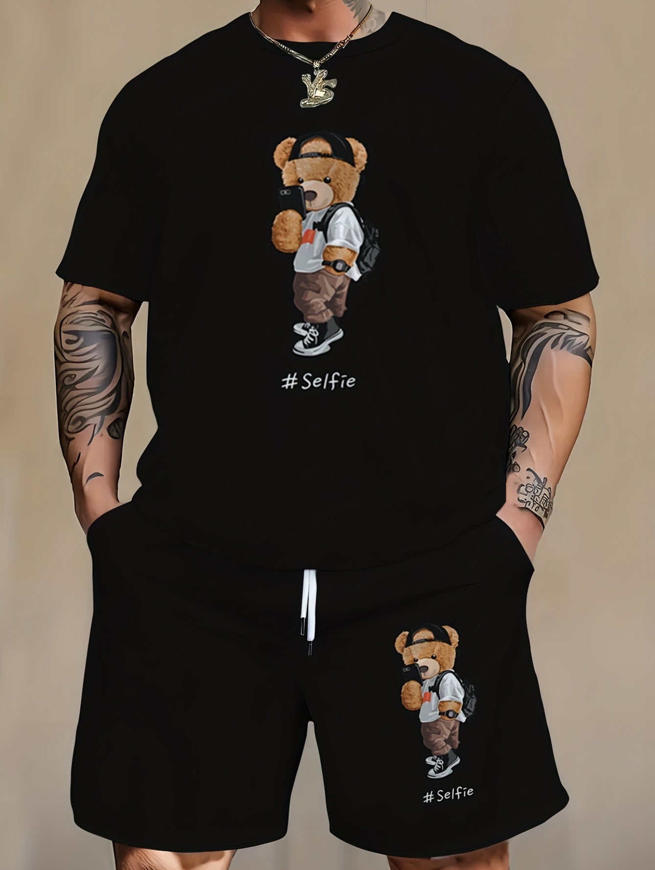 Ensemble t-shirt et short décontractés grande taille pour homme