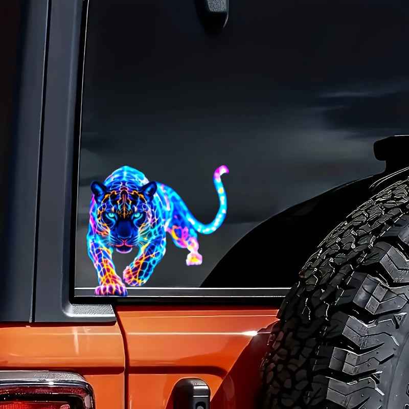 2D Flat, 1pc Neon Fluorescent Leopard Print Vinyl Sticker - Glossy Self-Adhesive Decal for Metal Surfaces, Car Exterior Accessories, Irregular Shape Decorative Sticker, Vinyl Stickers for Cars, Car Exterior Styling, Neon Anim