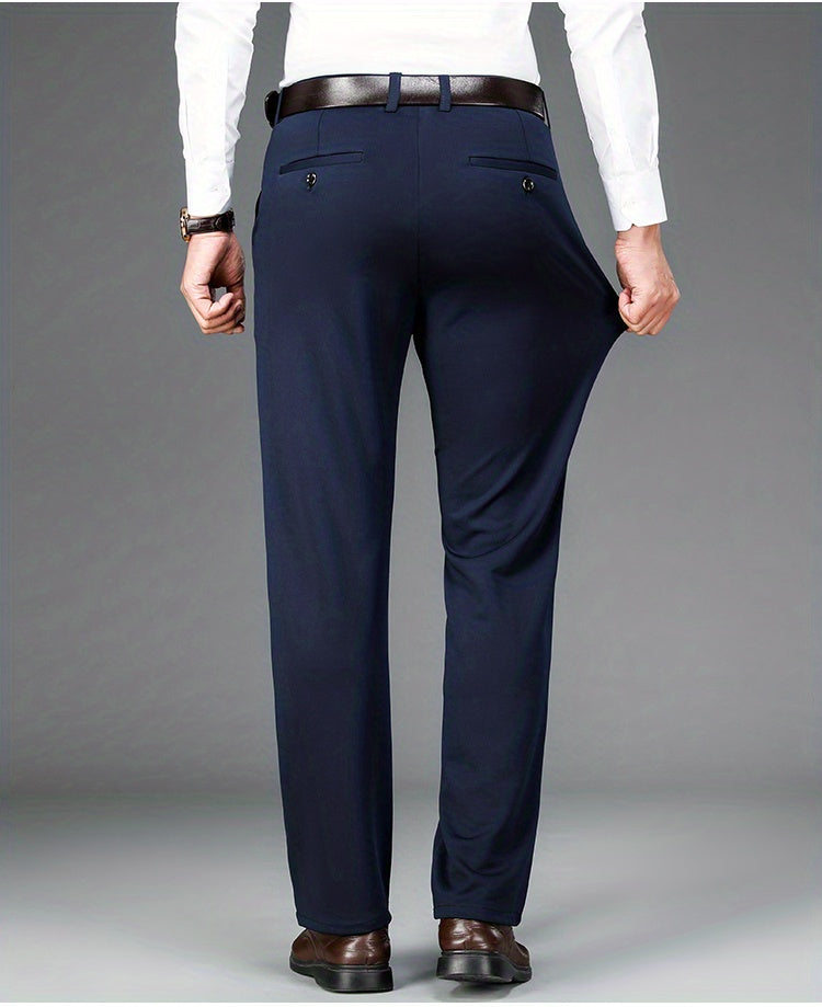 Pantalon habillé classique, couleur unie, légèrement extensible, pour homme