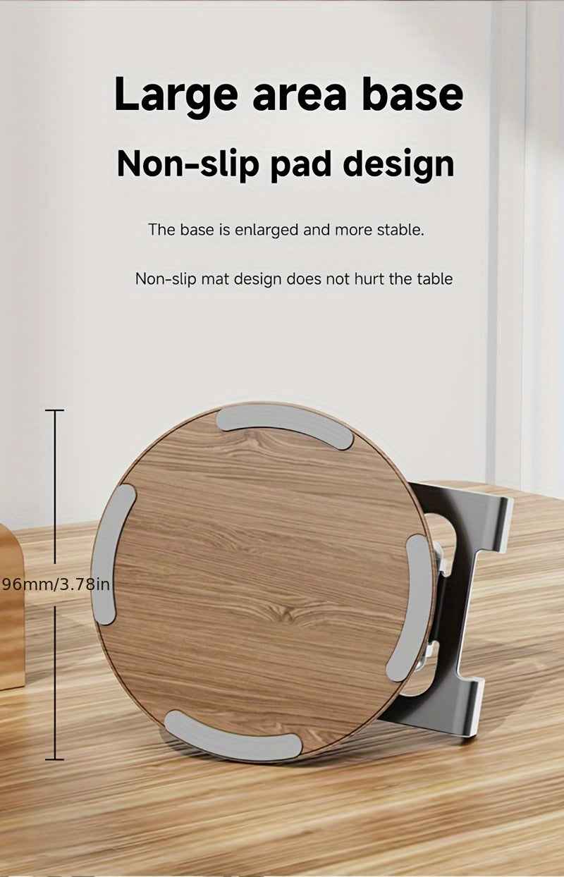 Walnut Wood Grain Folding Mobile Phone Holder, Adjustable Folding Desktop Mobile Phone Holder, All Metal 360-Degree Rotating Holder, Suitable for Mobile Phone Desktop Holder, Suitable for Home, Office And Travel Use-Ideal Gif