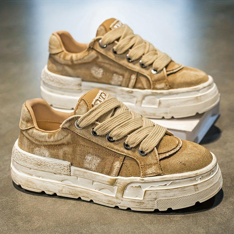 Chaussures décontractées en denim délavé rétro à semelles épaisses