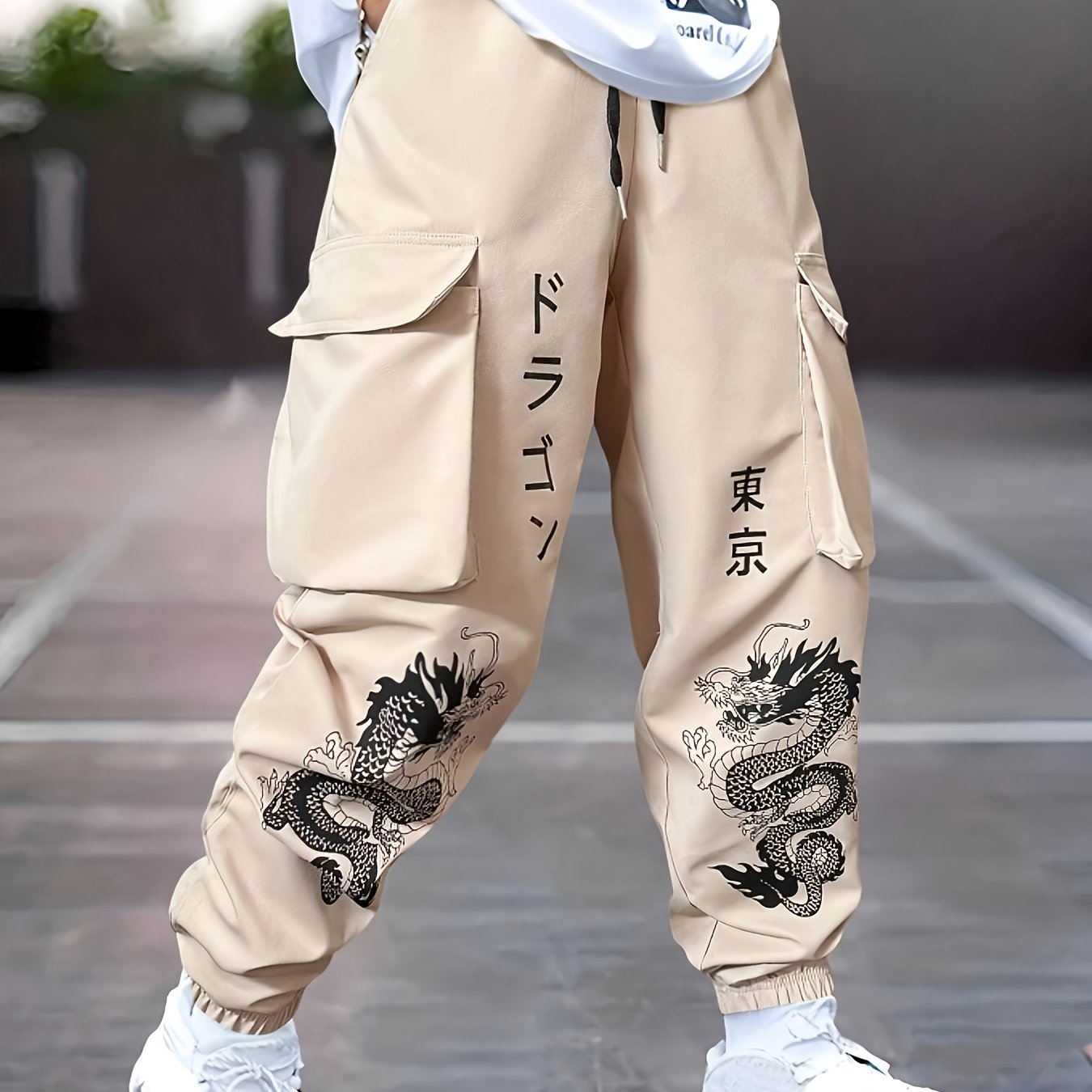 Pantalon cargo tendance à imprimé dragon pour homme