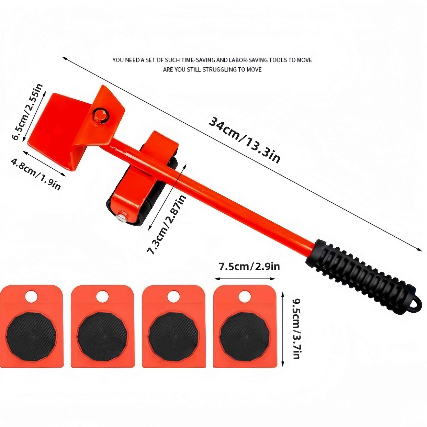 5pcs Heavy-Duty Furniture Lifter Set, Metal Furniture Moving Rollers with 360-Degree Rotating Pads, Easy Glide Sofa and Appliance Mover Tool Kit