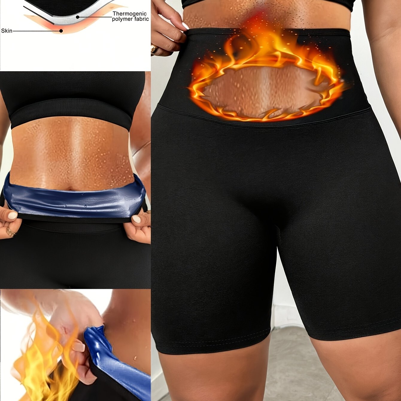 Women's High-Waisted Yoga Shorts with Waist Trimmer Technology - Sweat-Wicking 95% Polyester 5% Spandex, Tummy Control Workout Shorts for Running, Gym & Exercise - Black - Topdecheztop.fr