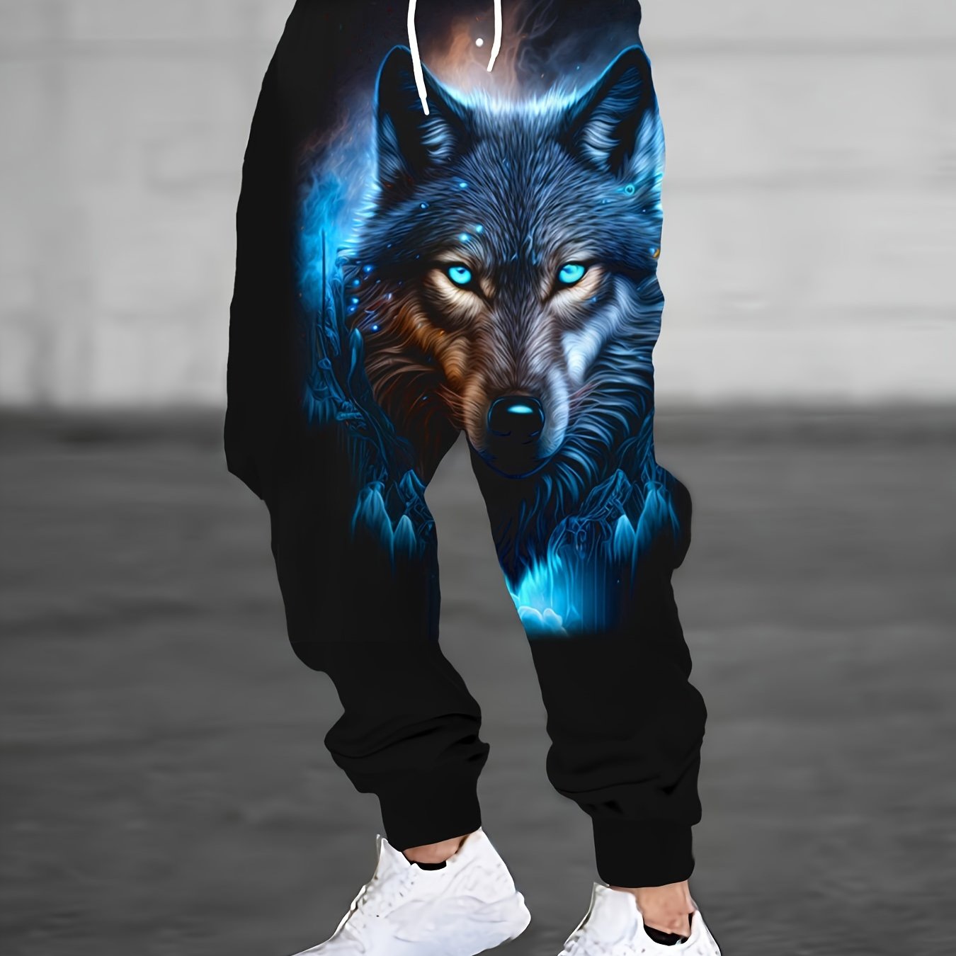 Pantalon de jogging décontracté à imprimé loup pour homme