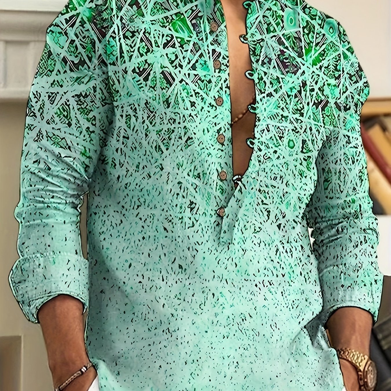 Chemise Henley décontractée à manches longues et boutons pour homme