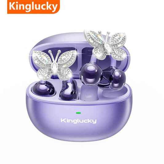 Kinglucky Clip On Earbuds, Wireless Open Earphones, with Beautiful Detachable Butterfly Earrings, Hifi Immersive Stereo Sound, Long Battery Life, Compatible with All Smartphones, for Work/ Outdoors, Perfect Earbuds for s&Wome