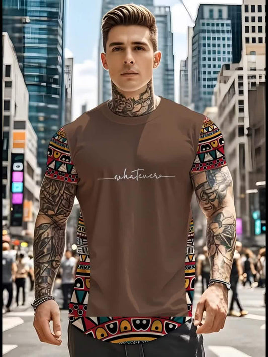 T-shirt d'été à imprimé ethnique pour homme - Topdecheztop.fr