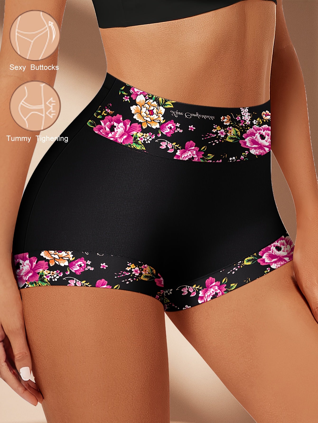 Lot de 4 boxers taille haute élégants à imprimé floral romantique pour femme