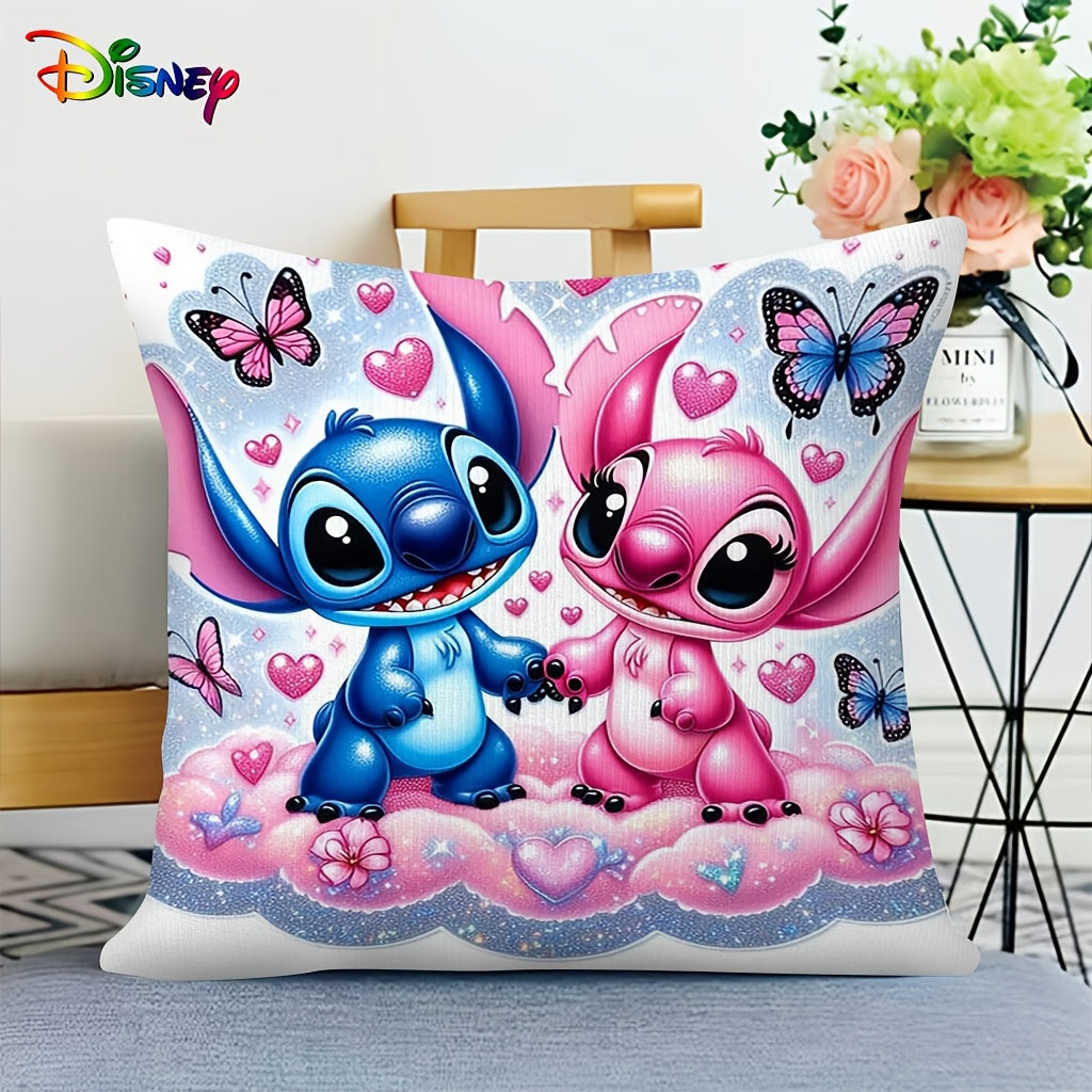 Stitch & Angel Soft Polyester Cushion Cover, 45.72x45.72 cm, Machine Washable, Zipper Closure, Country-Rustic Style, Decorative Pillowcase for Sofa & Bedroom, No Electricity or Battery Needed - Topdecheztop.fr