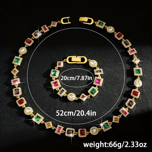 Ensemble élégant de collier et de bracelet carré en cristal - Topdecheztop.fr