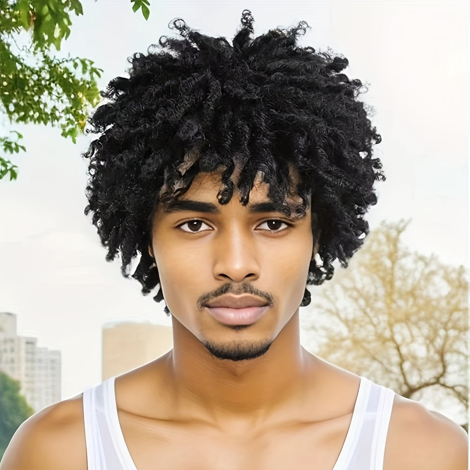 Perruque dreadlocks Saisity pour homme - Perruque synthétique courte afro