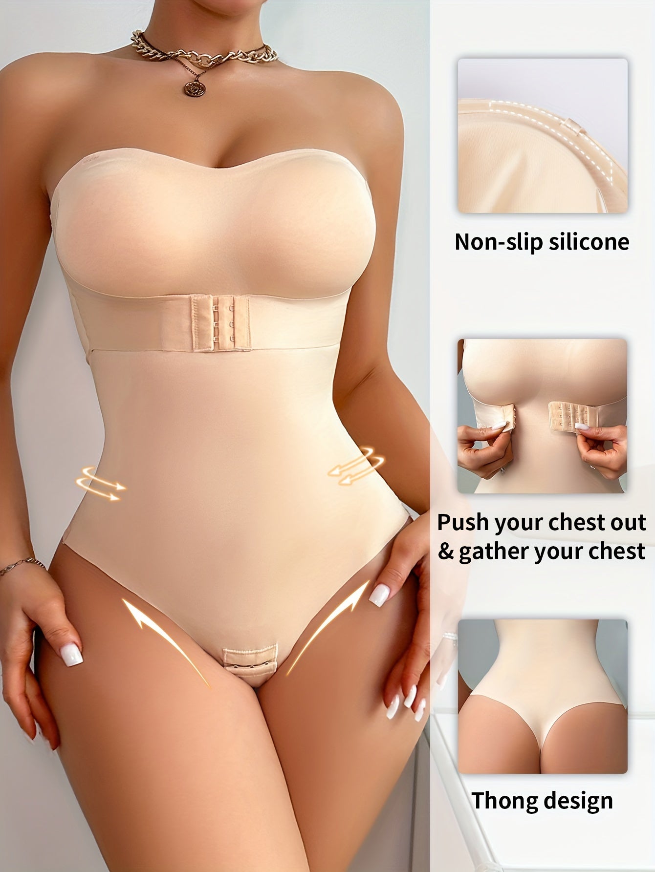 Solid Seamless Strapless Front Closure Bodysuit, Slimmer Bodyshaper, Women's Underwear & Shapewear - Topdecheztop.fr