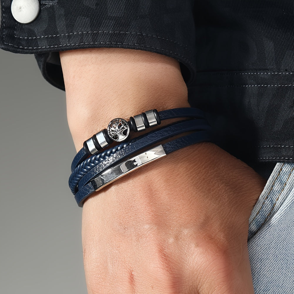 Bracelet tendance en cuir synthétique tissé multicouche