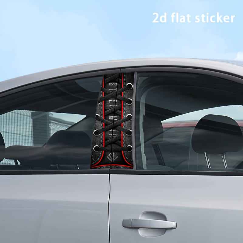 2pcs Stylish Car B-Pillar Stickers - Cool and Fun Decals, Unique Design for Vehicle Protection. Denim Texture Shoe Strap Style, Retro Trendy Self-Adhesive Waterproof Scratch-Resistant, Suitable for Various Cars, Multiple Mate