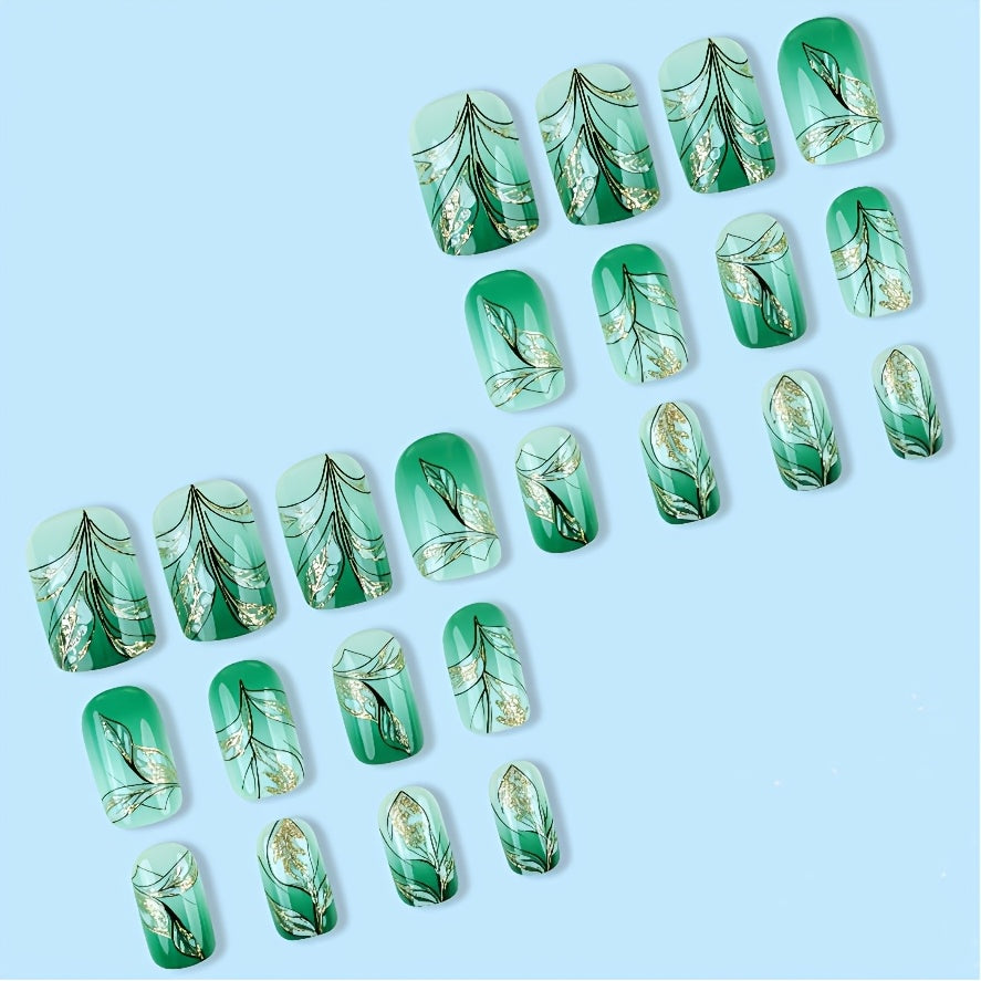 24 faux ongles carrés courts à paillettes