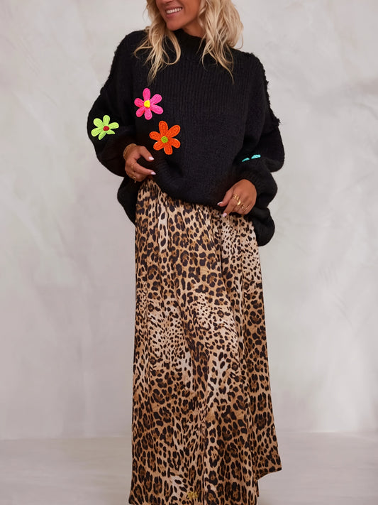 Pull en tricot à appliqués floraux grande taille