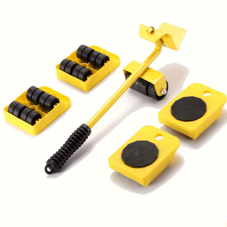 5pcs Heavy-Duty Furniture Lifter Set, Metal Furniture Moving Rollers with 360-Degree Rotating Pads, Easy Glide Sofa and Appliance Mover Tool Kit