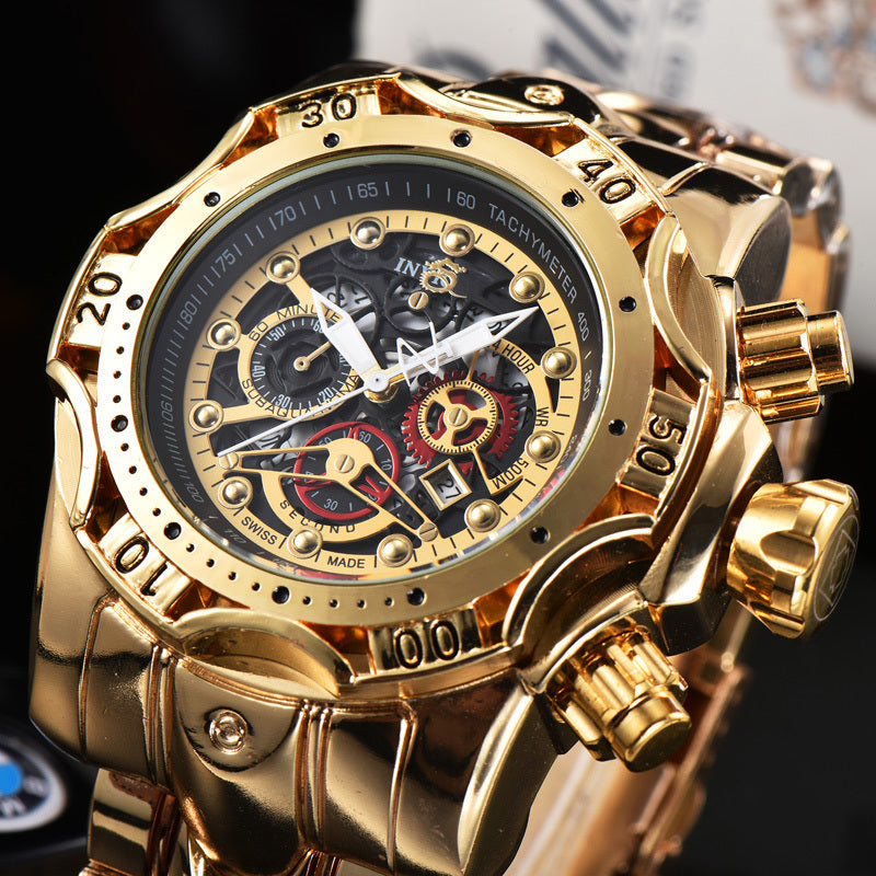 Montre à quartz avec cadran creux et bracelet en acier