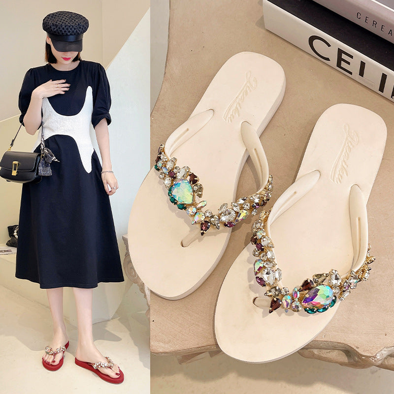 Tongs plates antidérapantes de style bohème pour femmes