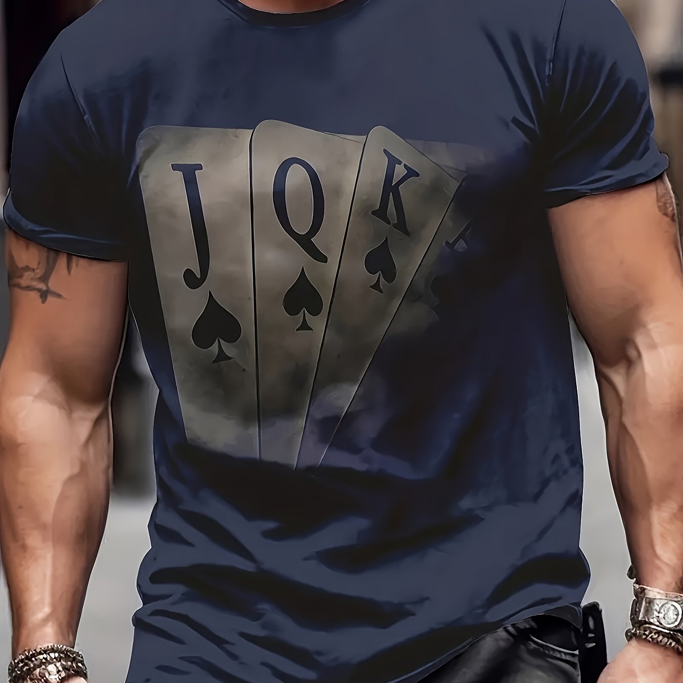 T-shirt élégant à imprimé carte, col rond, décontracté et confortable