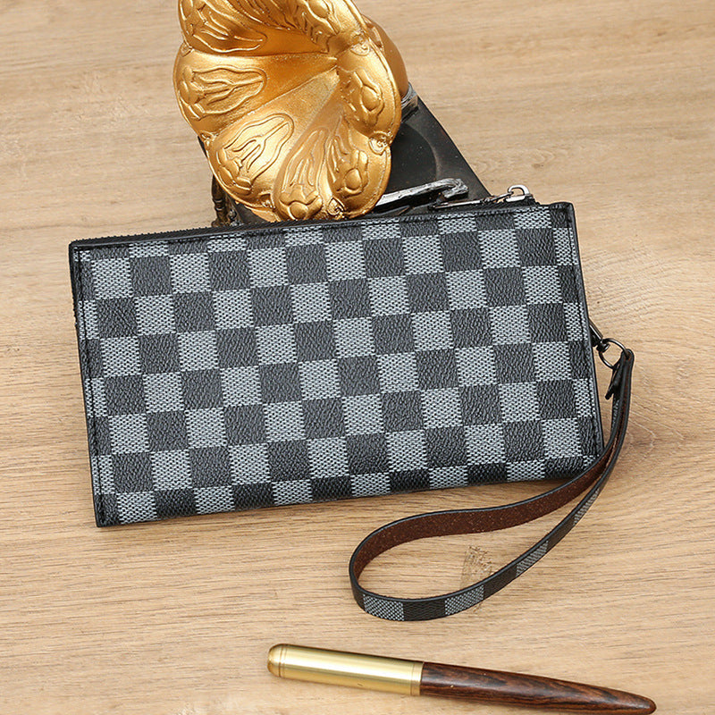Portefeuille à fermeture éclair pour homme, motif écossais