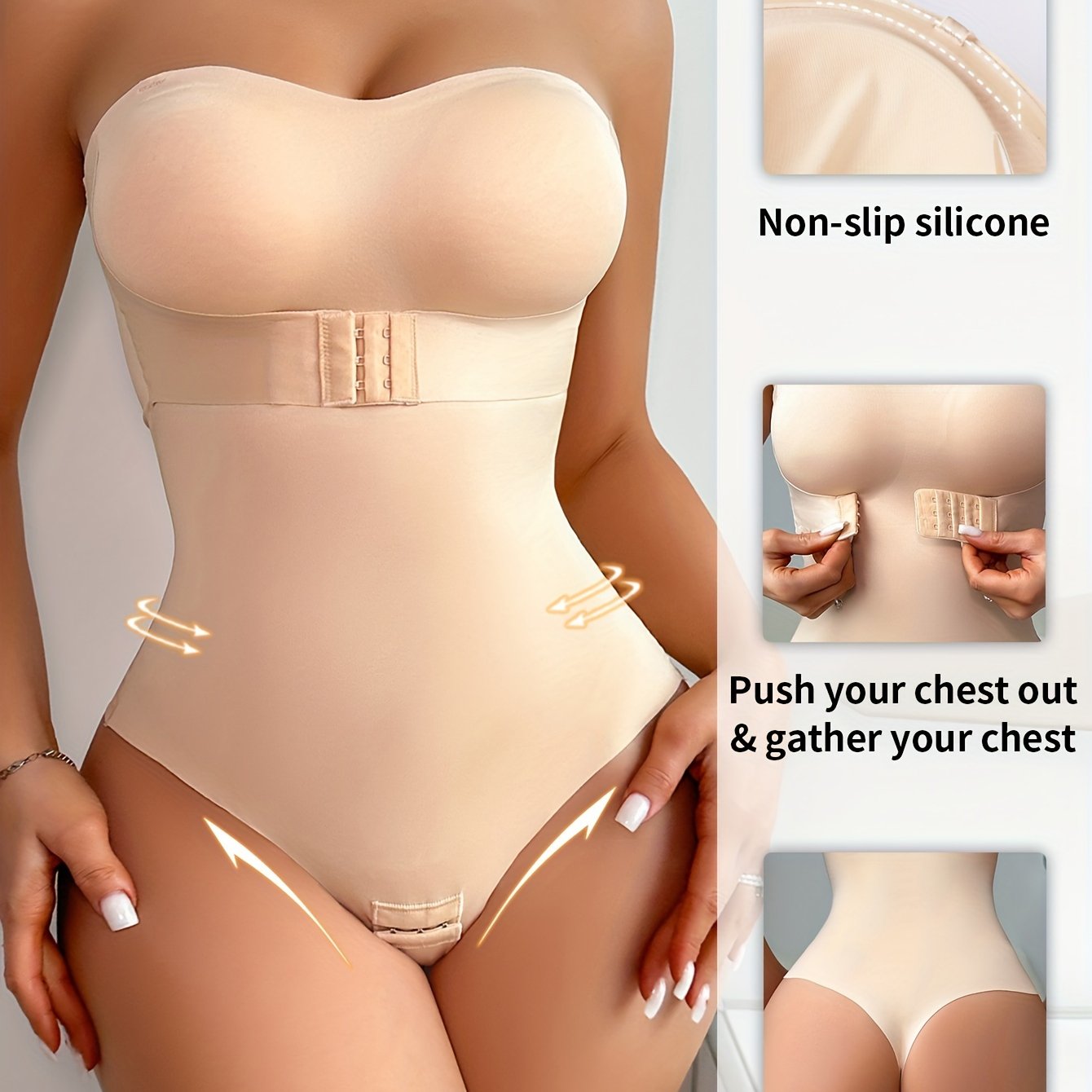 Solid Seamless Strapless Front Closure Bodysuit, Slimmer Bodyshaper, Women's Underwear & Shapewear - Topdecheztop.fr