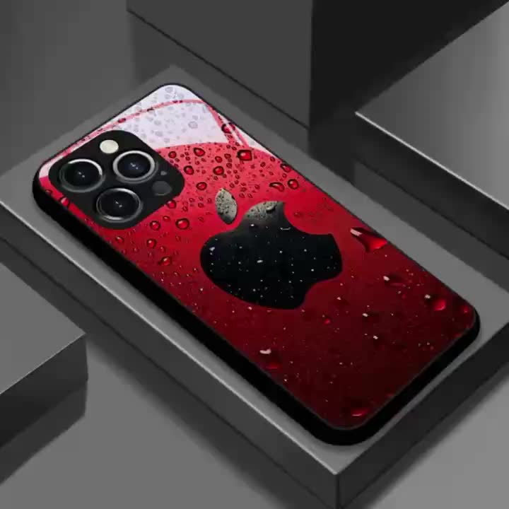 Coque de téléphone en verre renforcé haute définition avec motif pomme rouge