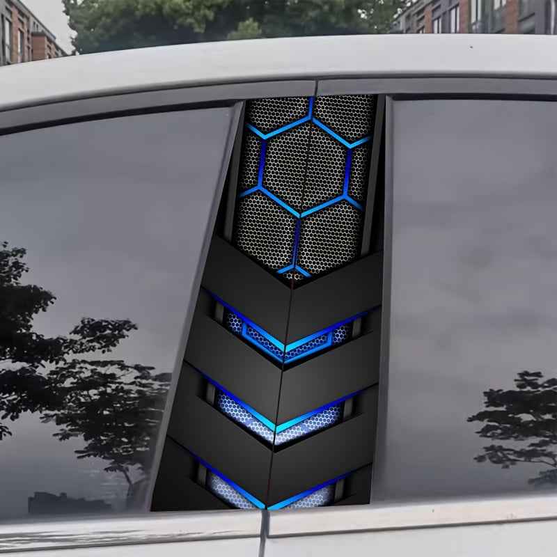 2pcs AHPAINTING Sporty Car B-Pillar Stickers - Hexagon Blue Accent Vinyl Decals, Scratch-Resistant Waterproof Self-Adhesive, Residue-Free Easy Install for Plastic/Metal/Glass/ Surfaces, Single-Use Exterior Accessories, Car De