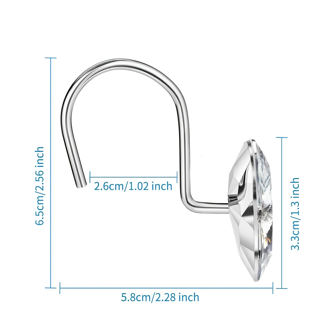 Lot de 12 crochets de rideau de douche en forme de cœur en cristal