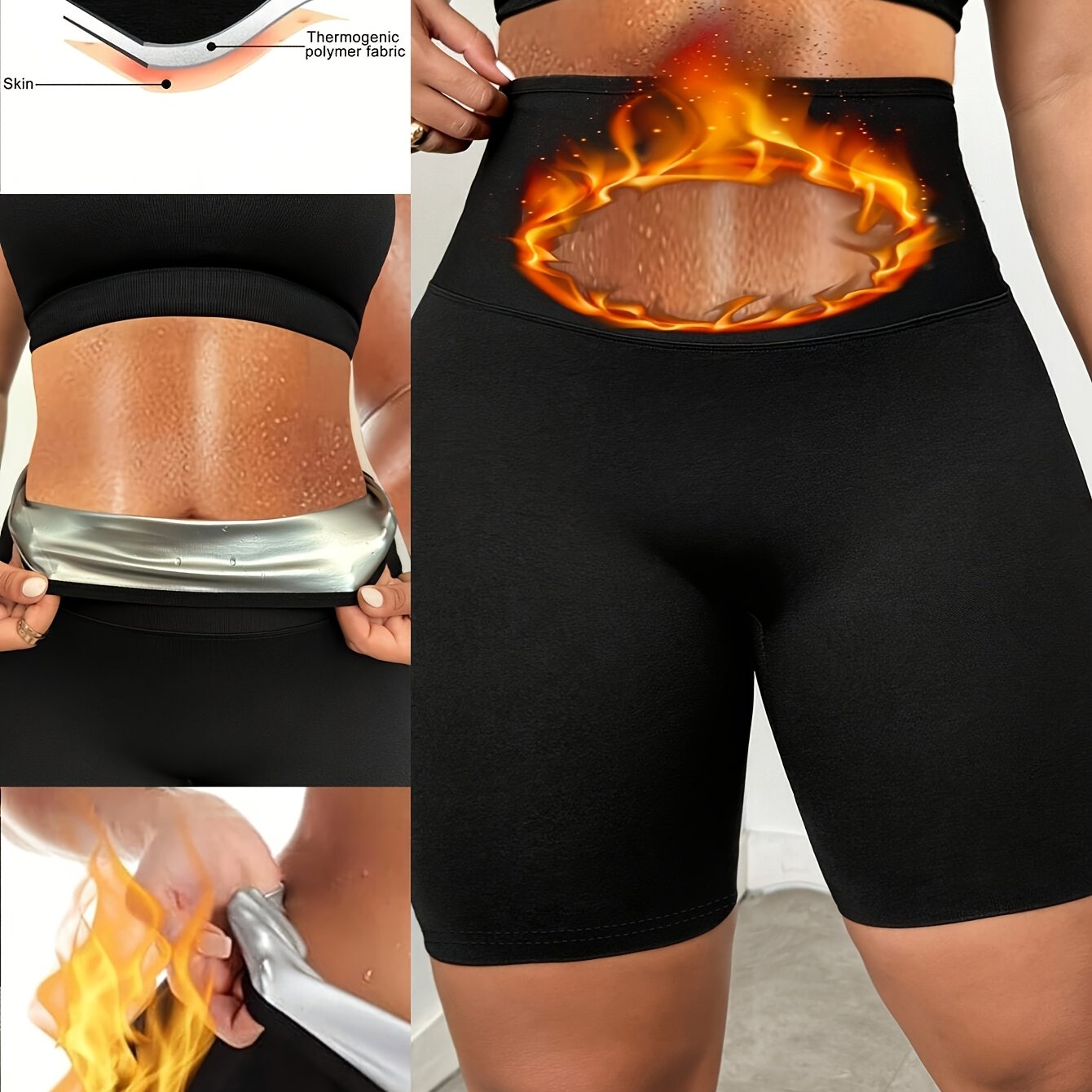 Women's High-Waisted Yoga Shorts with Waist Trimmer Technology - Sweat-Wicking 95% Polyester 5% Spandex, Tummy Control Workout Shorts for Running, Gym & Exercise - Black - Topdecheztop.fr