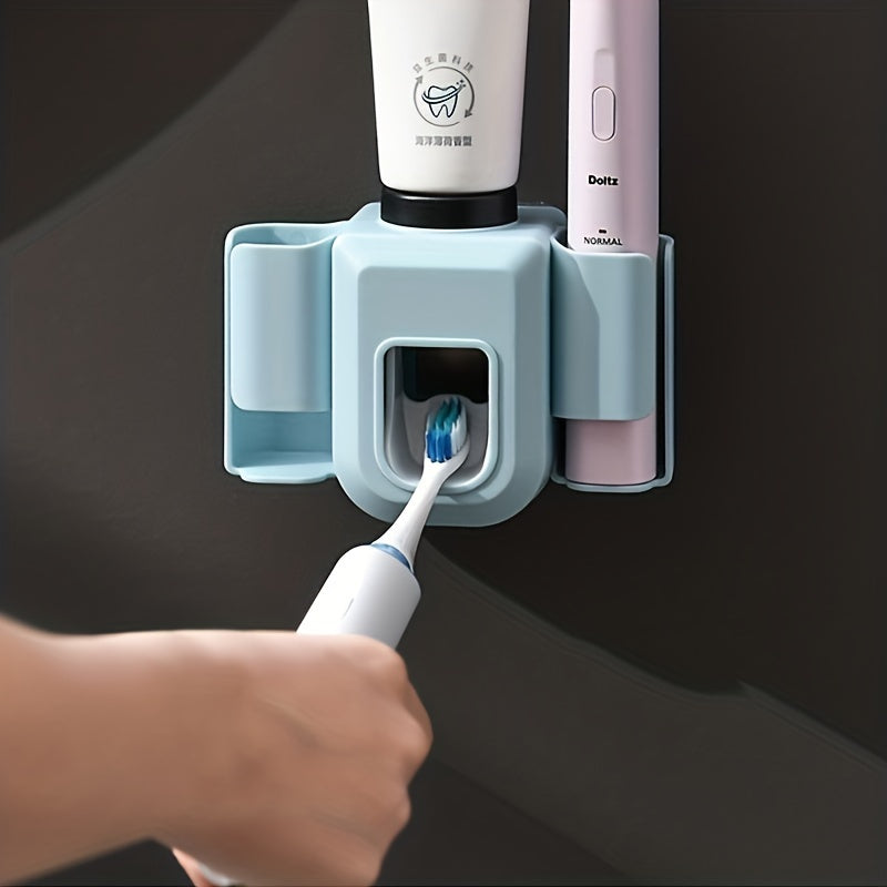 1pc Toothbrush Holder With Automatic Toothpaste Dispenser, Wall Mounted Toothbrush Storage Rack, Punch-free Toothbrush Storage Organizer, Multifunctional Electric Toothbrush Holder, Bathroom Accessories - Topdecheztop.fr