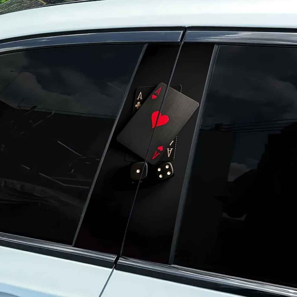 2pcs Of Poker Card Design Car Stickers, Vinyl, Scratch-Resistant And Waterproof Car B-Pillar Stickers, Matte, Suitable for Glass/Metal/Plastic Surfaces, Easy to Stick And Tear, Suitable for Car Decoration And Car Exterior Acc